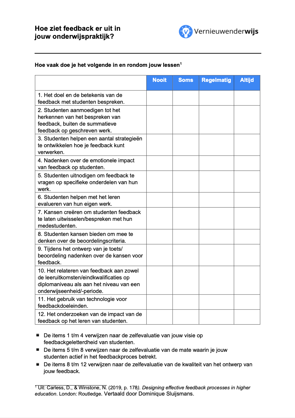 Vragenlijst feedback