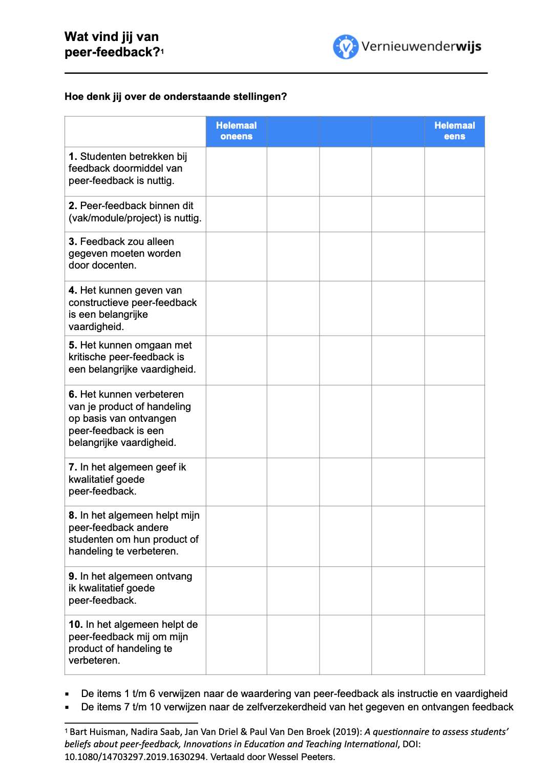 Vragenlijst peer feedback